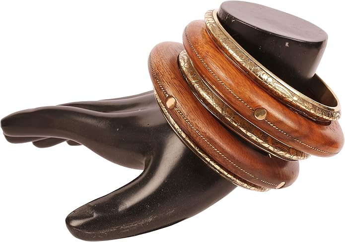 Touchstone wood bracelets for women bangle wooden jewelry handmade artisan bangles natural handcrafted brown olive stylish chunky boho bohemian bracelet brass metal inlaid woods stackable