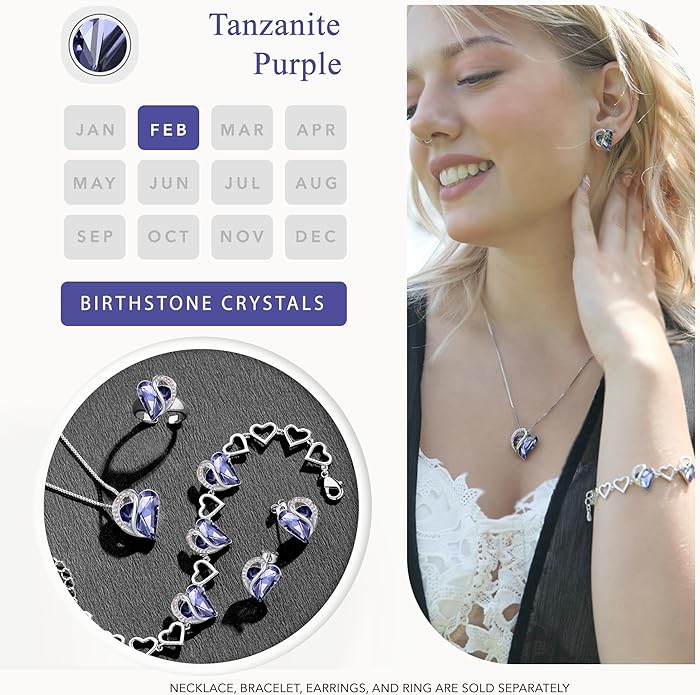 Leafael Infinity love Heart Birthstone Stud Earrings for Women, Valentine's Day Gifts for Mom, Wife, and Her, Silver Plated Birthday Jewelry