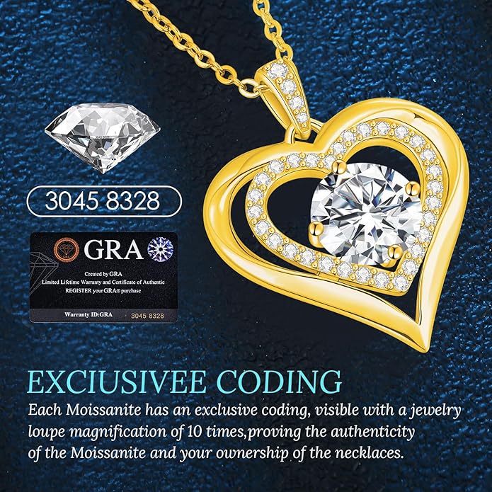Valentine's Day Gift Moissanite Heart Pendant Necklaces for Women, 925 Sterling Silver Necklace Engraved with 'I LOVE YOU', Ideal Anniversary Birthday Jewelry Gifts for Mom Wife Girlfriend Daughter Her