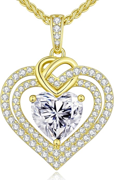 OOBEE Valentines Day Gift Moissanite Heart Necklaces for Women, 1- 4 Carat Moissanite 925 Sterling Silver 14K Gold Plated Pendant Necklace, Ideal Anniversary Birthday Christmas Mothers Day Jewelry Gifts for Mom Wife Her Girlfriend Daughter