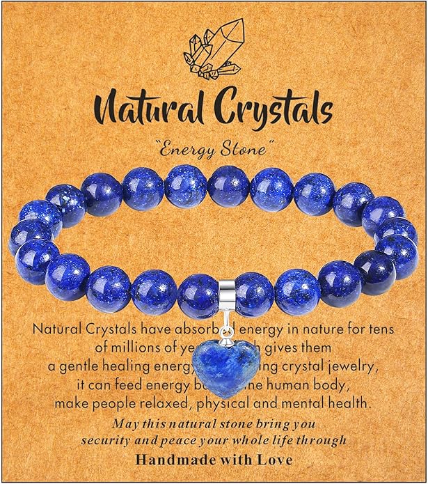 MAIBAOTA Healing Crystal Bracelet for Women, 8 mm Natural Gemstone Beaded Bracelet, Love Heart Bracelet Jewelry Gifts for Birthday Mothers Day Valentine's Day Anniversary