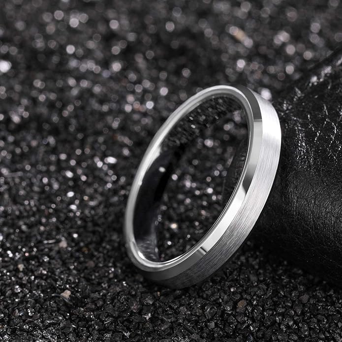 Frank S.Burton 3mm 4mm 6mm 8mm Black/Silver/Rose Gold Tungsten Rings for Women Men Wedding Band Engagement Ring Comfort Fit Beveled Edges Size 4-15