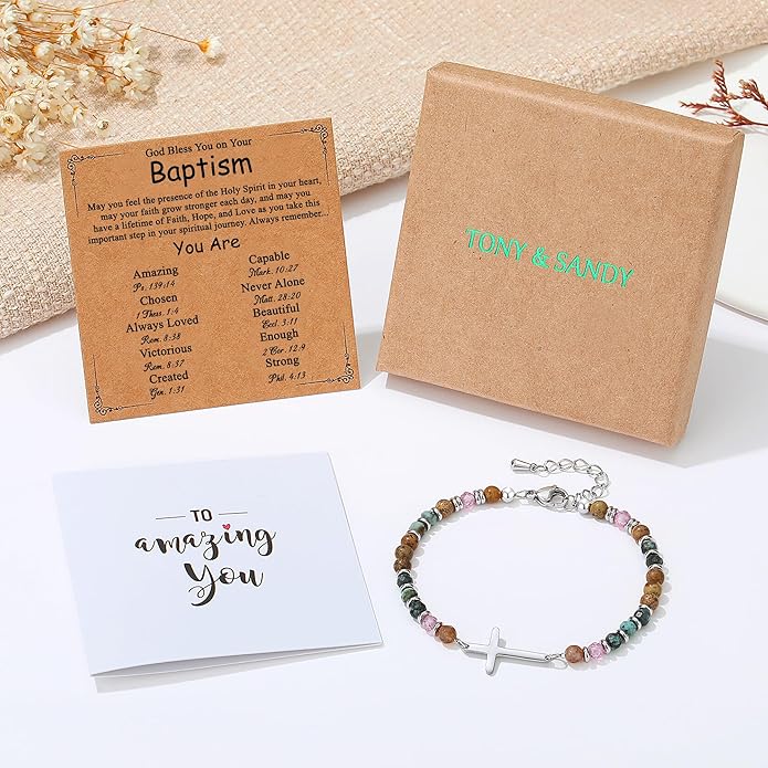 TONY & SANDY Christian Cross Bracelet for Women, Valentine's Day Gifts for Her, Confirmation Baptism Easter Gifts, Unique Gift for Friends Daughter Mom Sister in Christ Birthday Christmas