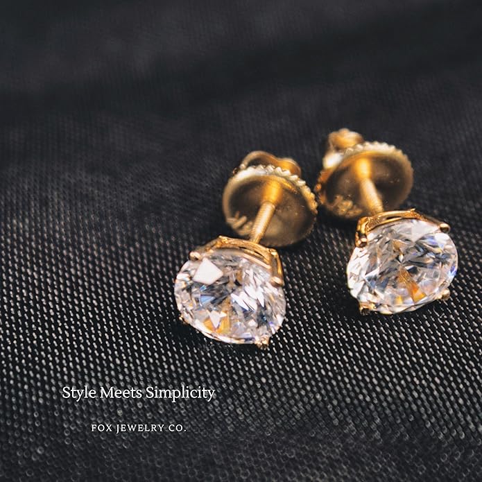 14K White Gold Moissanite Earrings Men & Women, Solid Gold Simulated Diamond and Lab Diamonds Studs for Men & Women, 1ct - 2ct Round, Princess, Heart, Halo Cut, Dangle, Lever or Screw Back Earrings, VVS1, D Color, Pink or Blue - Luxury Gift Box