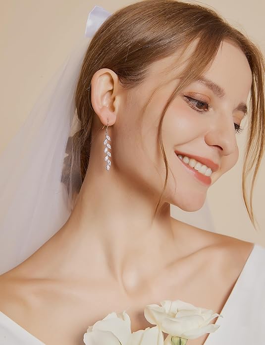 EAMTI Silver Dangle Earrings for Women Cubic Zirconia Marquise Bridal Wedding Earrings 925 Sterling Silver Post Engagement Earring
