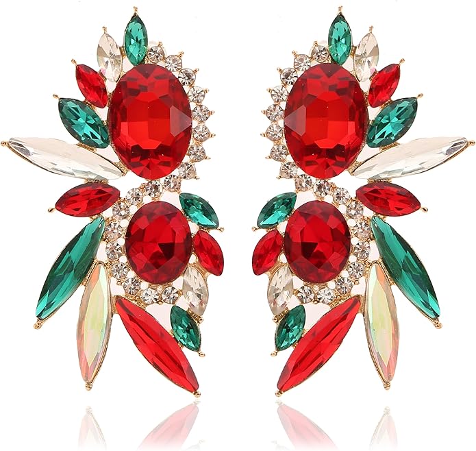 Vintage Rhinestone Statement Earrings Fancy Crystal Cluster Drop Dangle Earrings for Women
