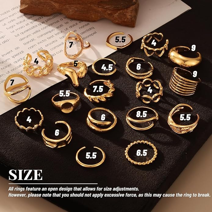 KISS WIFE Goldenen Silvery Black Kunckle Rings Set for Women, Dainty Simple Trendy Cute Stackable Finger Rings Pack, Perfect for Stacking Layering on Thumb and Knuckle, Mixed Size, Jewelry Gift