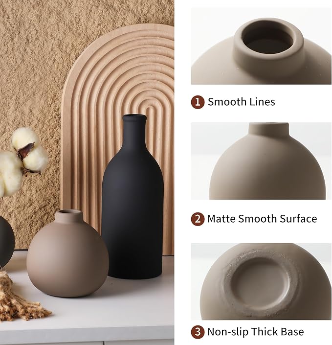 Ceramic Vase Set of 3, Vases Home Decor Rustic Farmhouse Decor Pottery Vases - Image 5