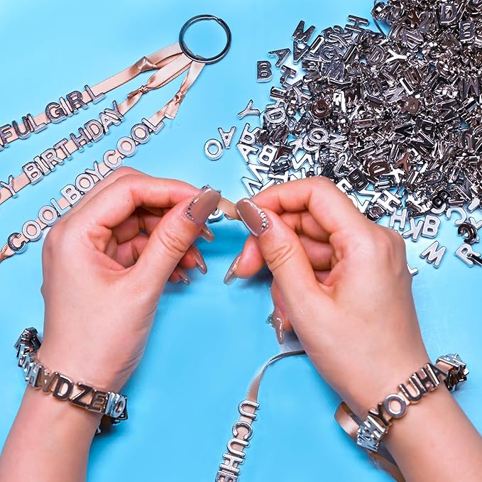 300+ Pieces 9x12mm Big Large Alphabet Letter Beads Charms A-Z Mixed Plastic Shape Loose Bead for Jewelry Making Bracelets Necklaces Key Chains (Silvery)