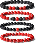 XIANNVXI Natural Stone Beads Bracelet for Men Crystal Bracelets 8MM Tiger Eye Lava Rock Obsidian Beaded Bracelet Set Black/Red/Blue Crystal Beaded Bracelets for Men