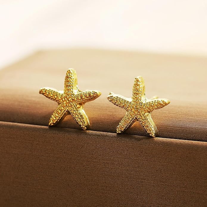 Gold Starfish Earrings for Women Trendy Dainty Starfish Statement Stud Earrings Hypoallergenic Summer Beach Ocean Coastal Jewelry