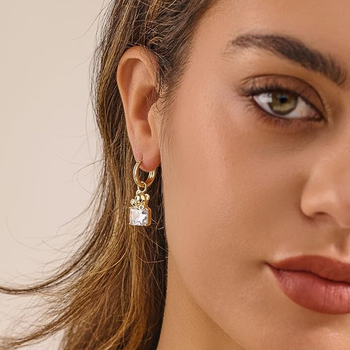 YOIHUR Cute Gold Hoop Earrings for Valentine's Day, 14K Gold Plated Hypoallergenic Jewellery CZ Huggie Drop Earrings, Bear Butterfly Ladybug Joker Heart Pendants Earring Jewelry Gifts for Women