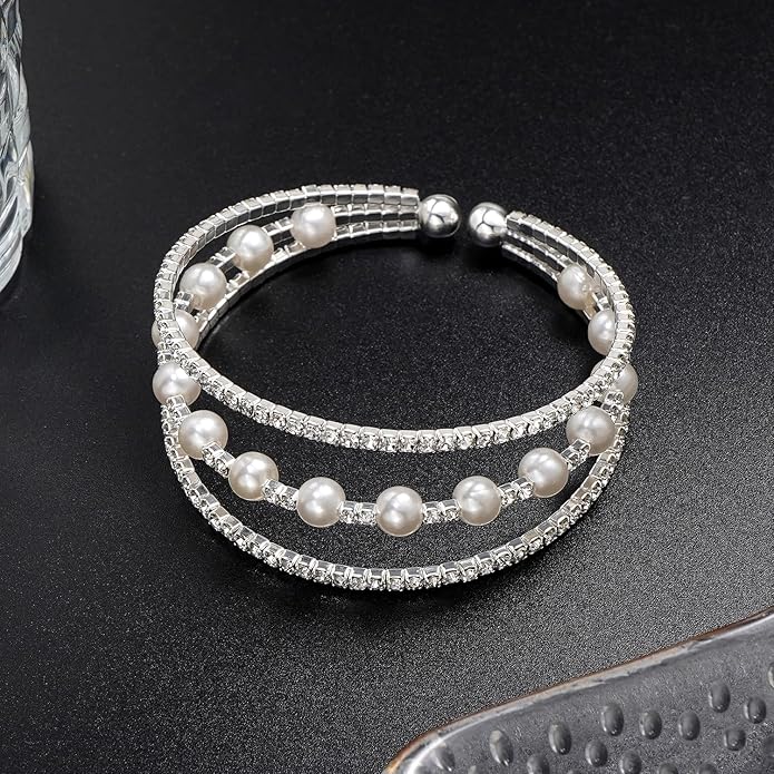 Suyi Rhinestone Bracelet Multilayer Gold Cuff Bracelet for Women Crystal Braidal Bracelets