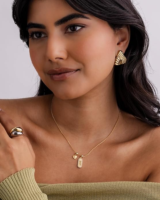 PAVOI 14K Gold Plated Dainty Necklace with Charms Set - Hypoallergenic Adjustable Chain Gold Charm Necklace for Women - Small Motif & Mantra 2 and 3-Pack Removable Pendants - Cute Jewelry Gifts