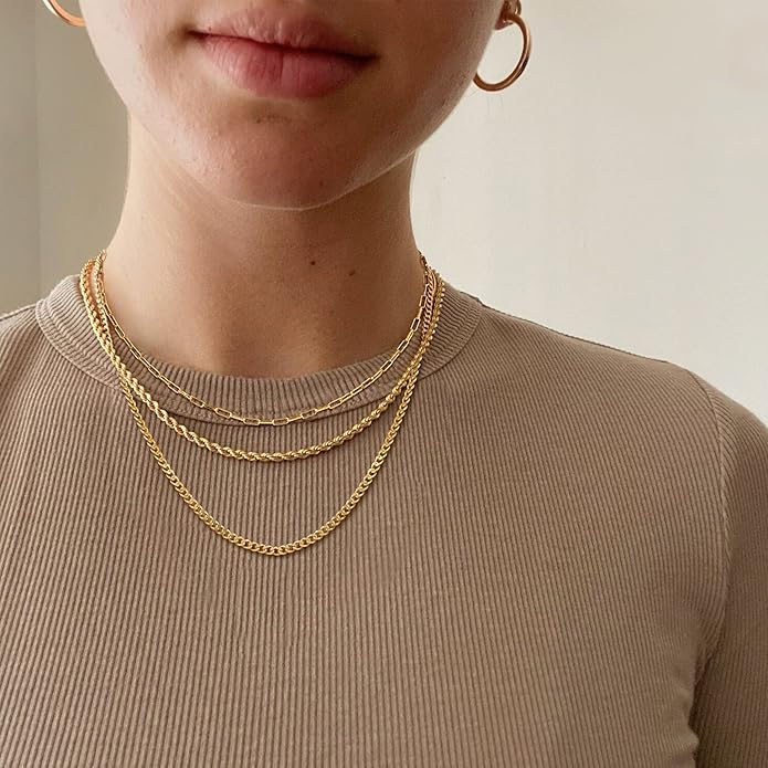 CHESKY Layered Necklaces for Women, 14K Gold Plated Chain Necklace Women Trendy Cuban Link Paperclip Chain Toggle Clasp Necklace Fashion Chunky Jewelry for Women