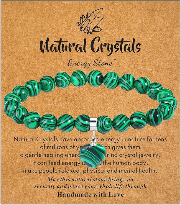 MAIBAOTA Healing Crystal Bracelet for Women, 8 mm Natural Gemstone Beaded Bracelet, Love Heart Bracelet Jewelry Gifts for Birthday Mothers Day Valentine's Day Anniversary