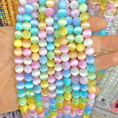 120PCS 6MM Colorful Selenite Gypsum Stone Crystal Beads for Jewelry Making DIY Bracelet 2 Strands