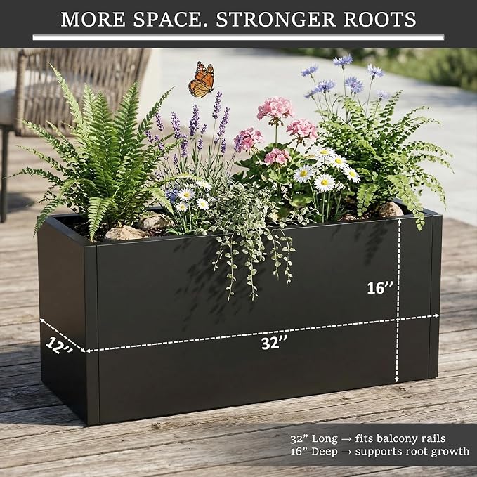 Metal Planter Box 32 Inch Outdoor, Galvanized Steel Raised Garden Bed | - Image 2