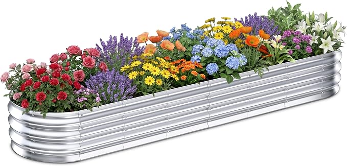 Galvanized Raised Garden Bed Outdoor, Easy Assemble Small Oval Plant Container by Tegarbed