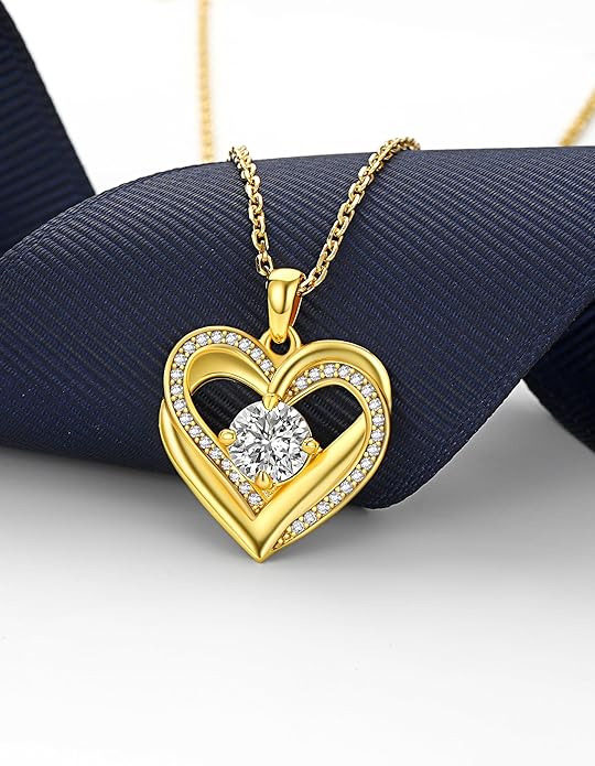 MomentWish Heart Necklace for Women Moissanite, Simulated Diamond, 925 Sterling Silver