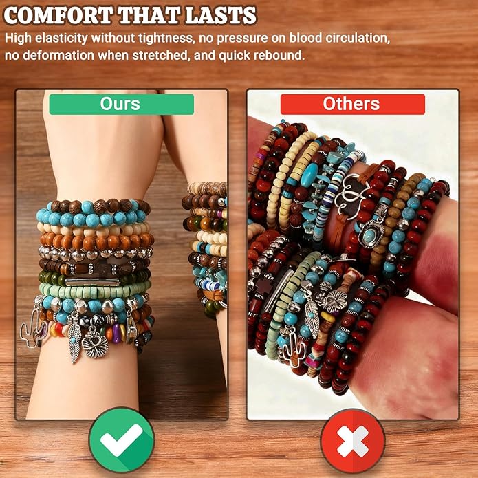Punk Beaded Bracelets Pack for Men Women, Mens Bracelet Set with Beads, Mens Bead Bracelet Stackable Gothic Boho Adjustable Men Bead Bracelet Pack