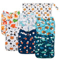 Babygoal Cloth Diaper Covers 6 Pack+Wet Bag for Fitted Diapers and Prefolds with Double Gussets, Adjustable and Reusable for Baby Boys 6DCF08