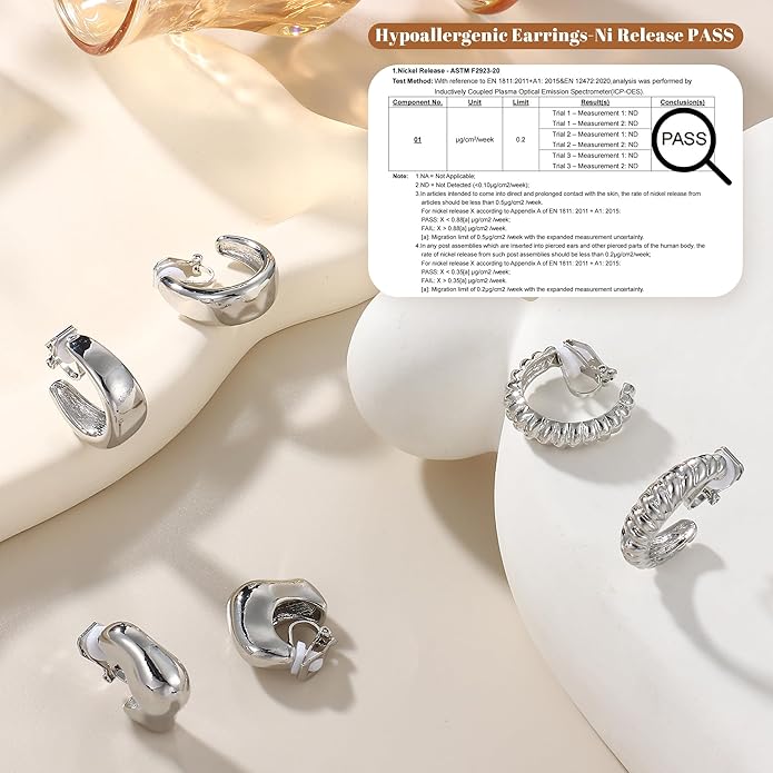 BESTEEL 3Pairs Clip on Earrings for Women Trendy Hypoallergenic 14K Gold Plated Chunky Tube Croissant Waterdrop Clip-on Hoop Earrings Set Fake Jewelry Non Pierced Ears