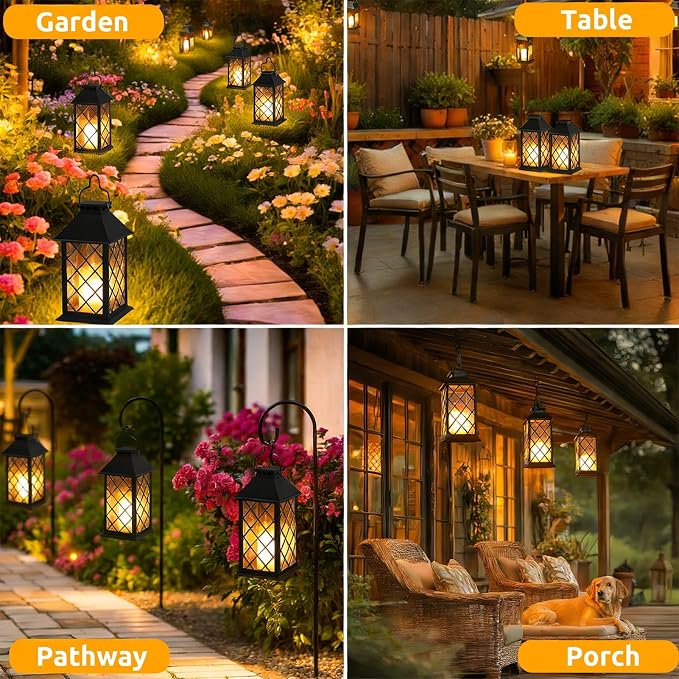 4 Pack 14" Large Tempered Glass Solar Lanterns Outdoor Waterproof | Black retro - Image 7
