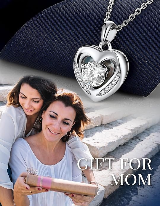 MomentWish Heart Necklace for Women Moissanite, Simulated Diamond, 925 Sterling Silver