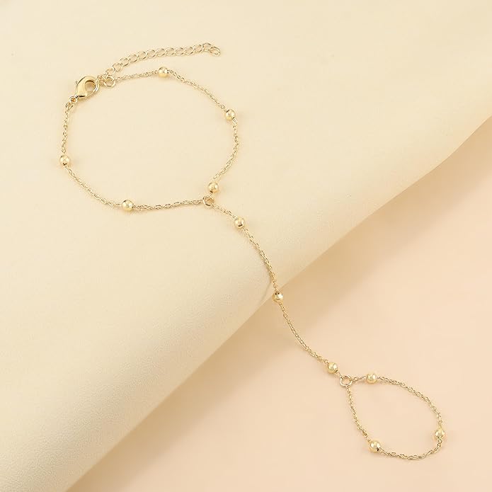 Reoxvo Bracelets Stack Silver Plated Chain Bracelet Set for Women Gold Hand Chain Rings Bracelets Jewelry for Women Trendy