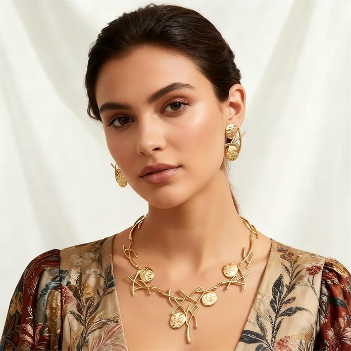 Retro Minimalist Geometric Choker And Necklace Sett For Women Chunky Jewelry Streetwear Jewelry Vintage Coin Medallion Collar Necklace And Earring Sets For Women