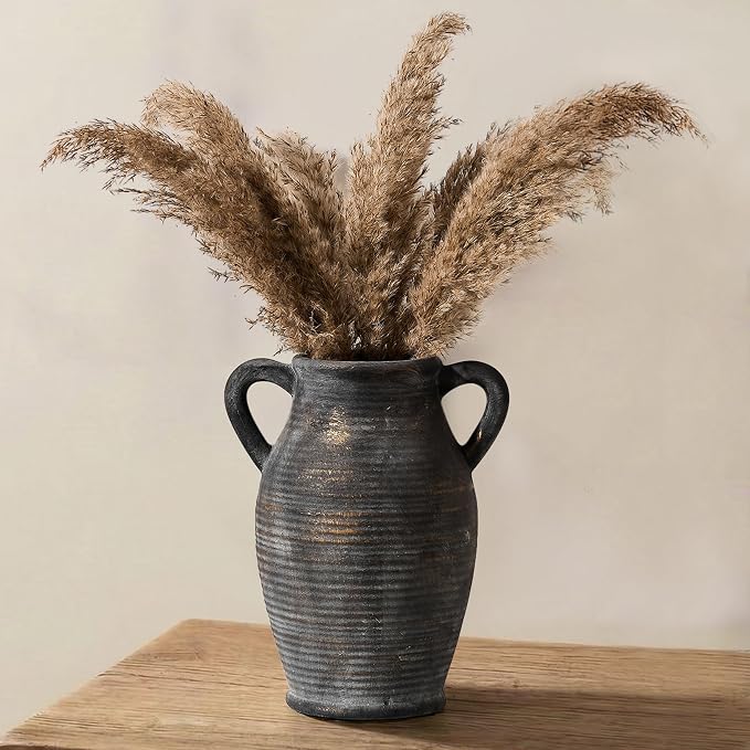 Vaseking Ceramic Rustic Vase, 9.8 inch Farmhouse Vases Home Decor, Bronze | - Image 6