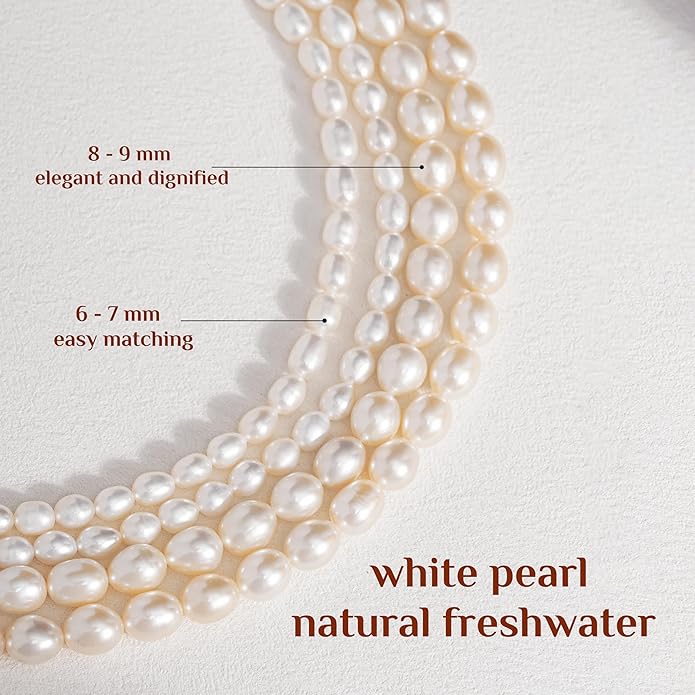Pearl Necklace for Women, AAA+ Freshwater Cultured Pearl Strand,18 Inch with Sterling Silver Clasp, Elegant Pearls Classic Jewelry Gift for Mother's Day | Christmas | Wedding | Anniversary for Mother Wife Daughter
