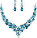 BriLove Women's Wedding Bridal Austrian Crystal Teardrop Cluster Statement Necklace Dangle Earrings Jewelry Set