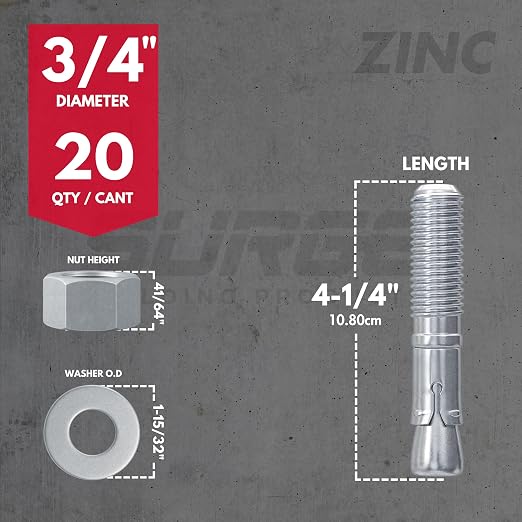 3/4" x 4-1/4" Zinc-Plated Anchor Bolts - Image 2