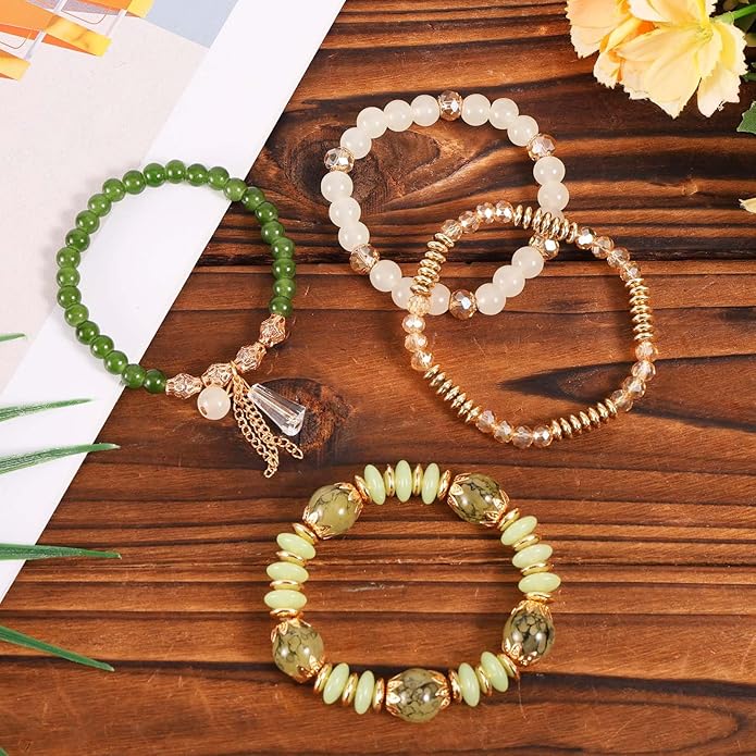 4pcs Bohemia Glass Bead Bracelets, Hawaiian Stylestacked Stackable Beaded Bracelets for Women Stack Bohemia Elastic Glass Jewelry Gift