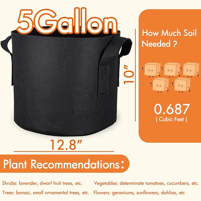 Gardzen 6-Pack 5 Gallon Grow Bags Fabric Pots - Image 7