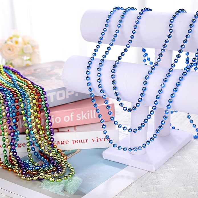 Mardi Gras Beads Necklaces, 33 Inch Plastic Beads for Party Favors, Festival Decorations, Parade Throws, Christmas, St. Patrick's Day Celebrations