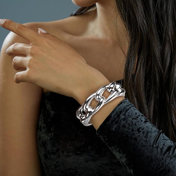 SPUNKYsoul Chain Link Buckle With Rhinestones Cuff Bracelet in Gold, Silver Rose Gold and Gun Metal for Women