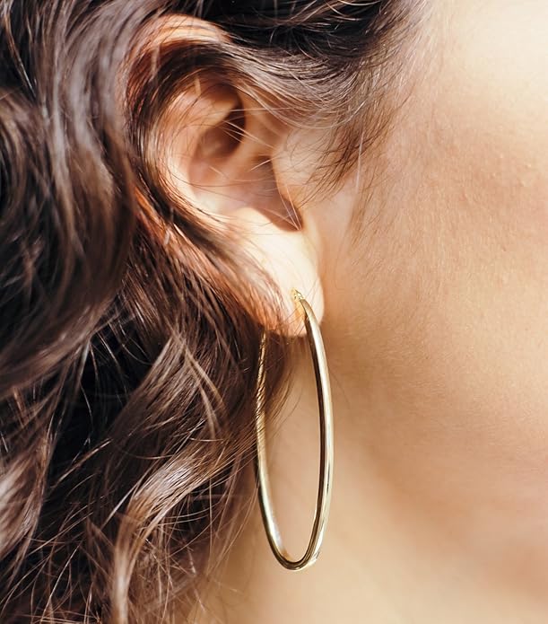 14K Gold Oval Hoop Earrings, (31-52mm) (2mm Tube)