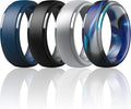 ThunderFit Silicone Rings for Men - 7 Rings / 4 Rings / 1 Ring Step Edge Rubber Wedding Bands 10mm Wide - 2.5mm Thick