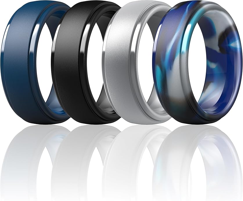 ThunderFit Silicone Rings for Men - 7 Rings / 4 Rings / 1 Ring Step Edge Rubber Wedding Bands 10mm Wide - 2.5mm Thick