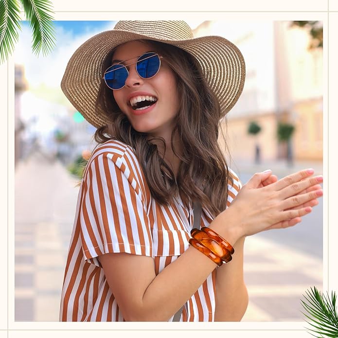 Tondiamo 3 Pcs Acrylic Resin Bracelets Chunky Bracelet for Women Irregular Geometric Wide Resin Bangle Thick Acetate Jewelry
