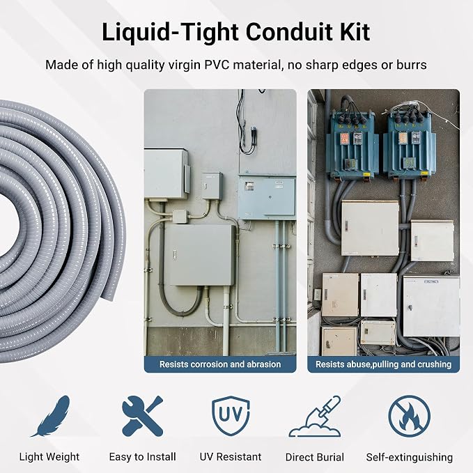 Neoaider 1/2 Inch 50FT Liquid Tight Conduit Kit | Flexible Non Metallic - Image 3