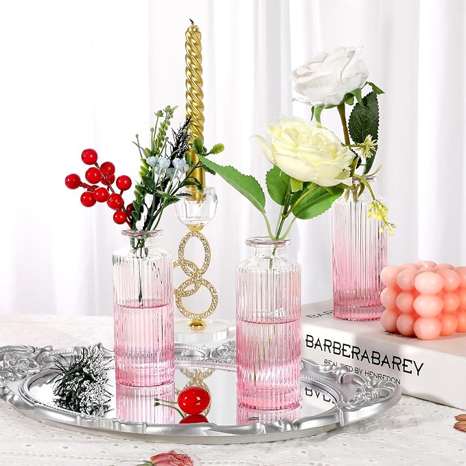 Set of 20 Pink Glass Bud Vases Small Mini Flower Vases - Image 6