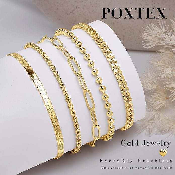 Gold Bracelets Set for Women Stack, Dainty Thick Bracelets Stack for Women Trendy, Simple Thin Gold Plated Cuff Stackable Bracelets With Beaded Cuban Paperclip Snake Rope Bangle Hand Chain Jewelry Gifts for Women Non Tainish