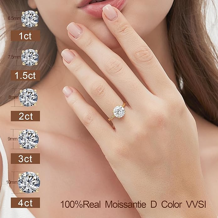 Moissanite Engagement Rings for Women,Promise Rings 925 Sterling Silver with 18K Yellow/White Gold Plated,D Color VVS1 Wedding Band Moissanite Ring 0.5/1/1.5/2/3/4CT