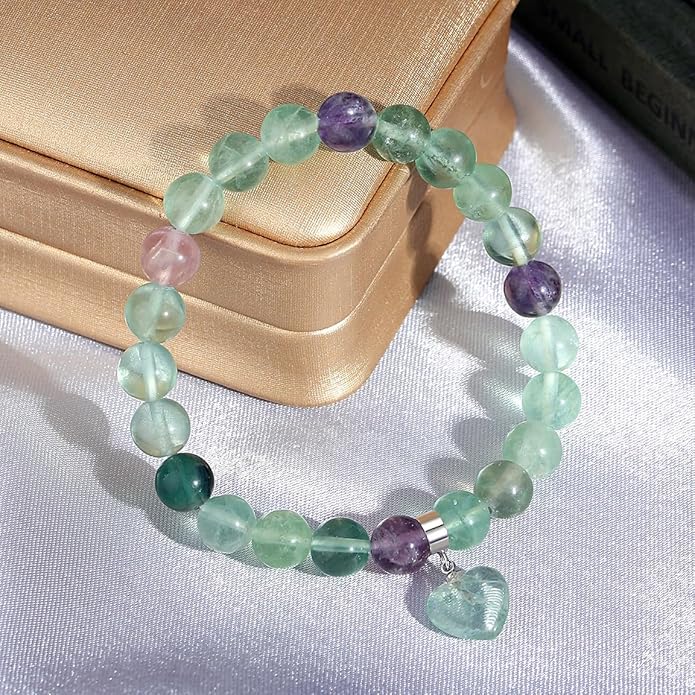 MAIBAOTA Healing Crystal Bracelet for Women, 8 mm Natural Gemstone Beaded Bracelet, Love Heart Bracelet Jewelry Gifts for Birthday Mothers Day Valentine's Day Anniversary