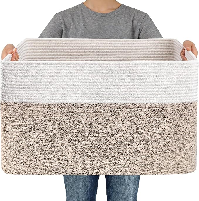 JMvicyroam 65L Large Woven Cotton Rope Blanket Basket, Freestanding by JMvicyroam
