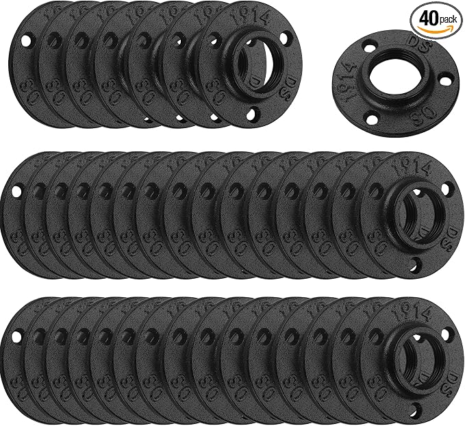 1" Antirust Black Floor Flange, 40 Pack Malleable iron Pipe Fittings by HomeTZH